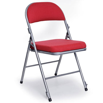 Comfort Deluxe Metal Folding Chair with extra deep padded seat and contoured back and red upholstery – front view